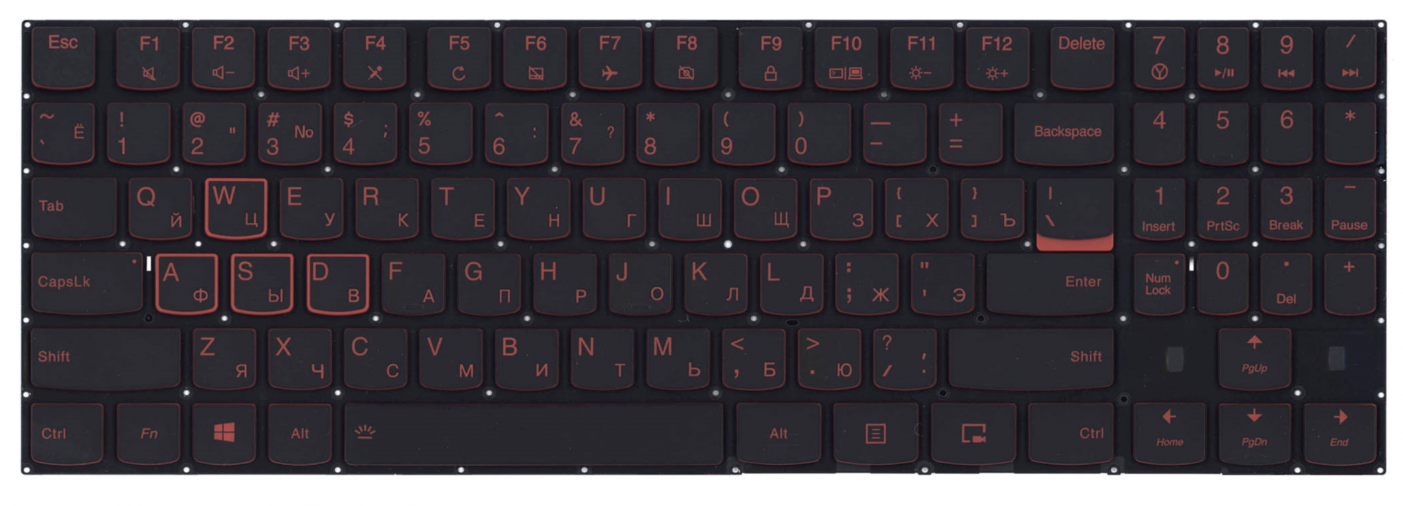 Клавиатура Lenovo Legion Y720-15IKB без рамки, с красной подсветкой, OEM