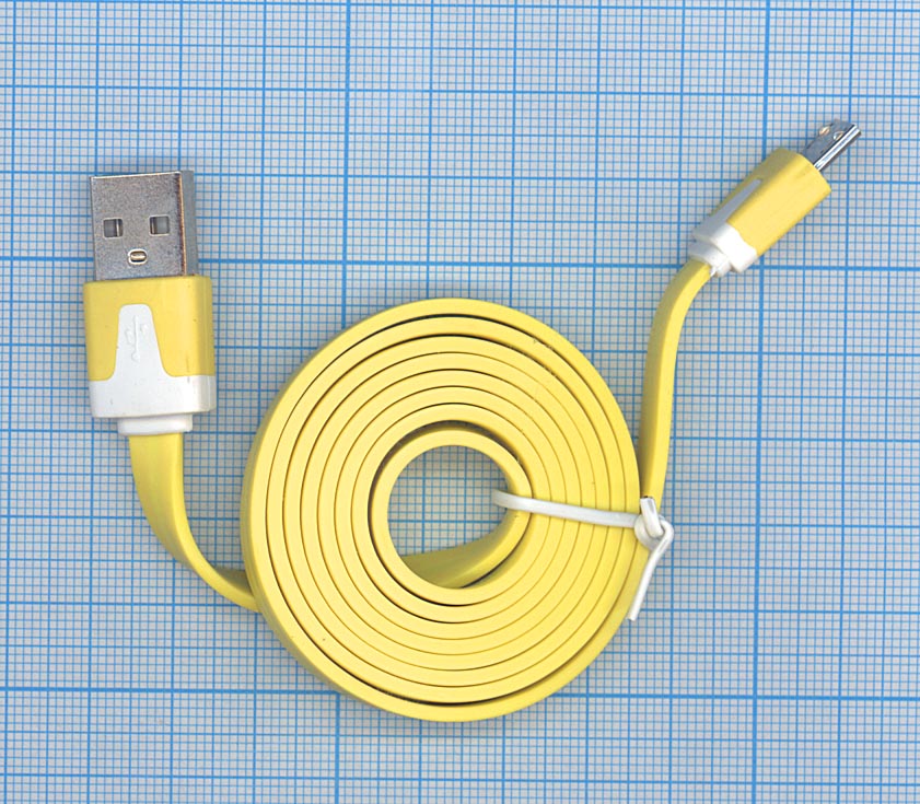 Плоский кабель Color USB-microUSB 1.0m USB-2.0 Yellow (Желтый)