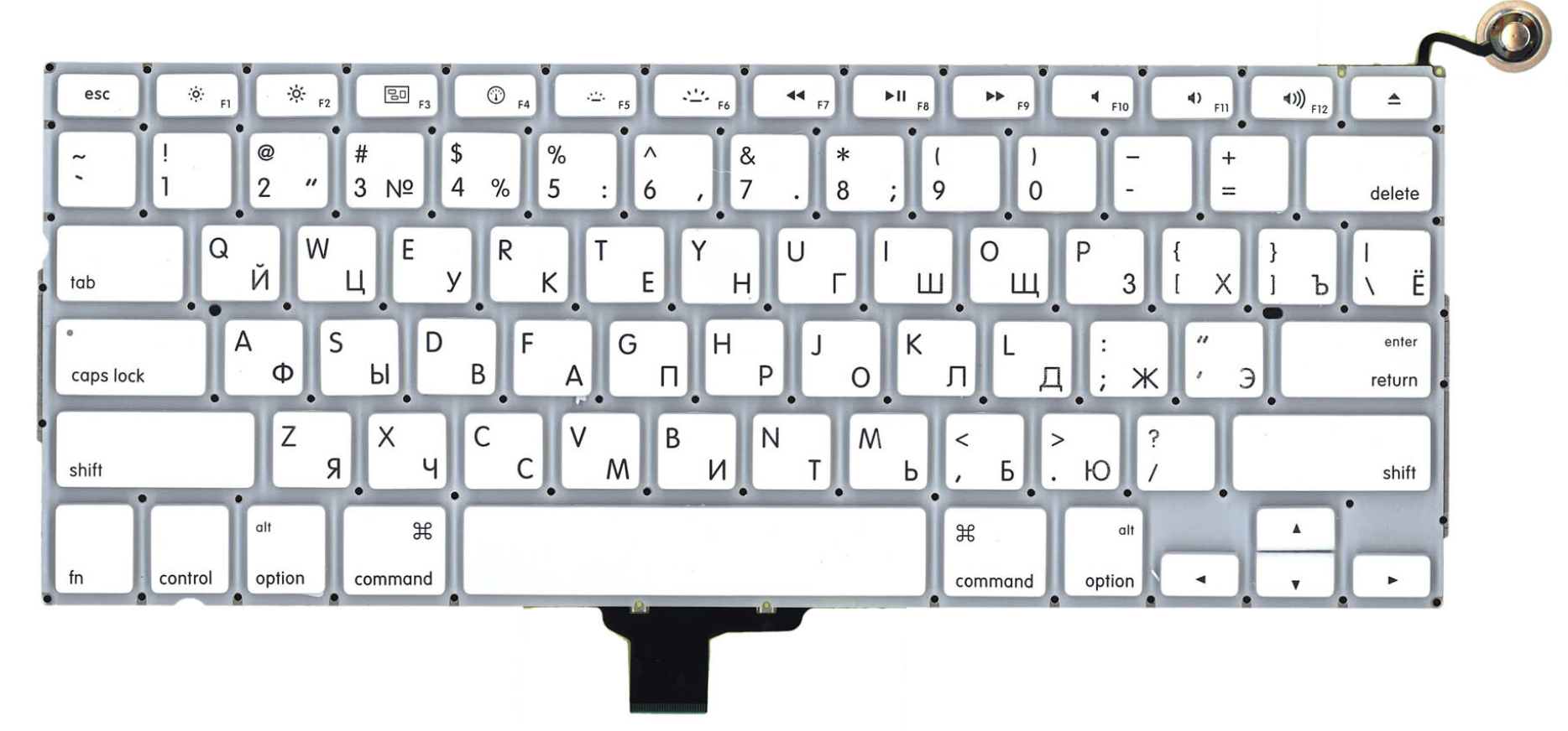 Клавиатура Apple MacBook 13.3" середина 2010 A1342 (MC516LL/A) плоский Enter, OEM