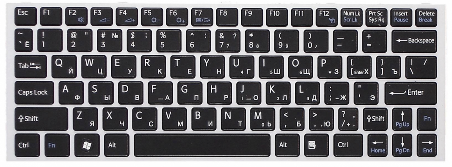 Клавиатура Sony Vaio VPC-YA с серебристой рамкой, OEM