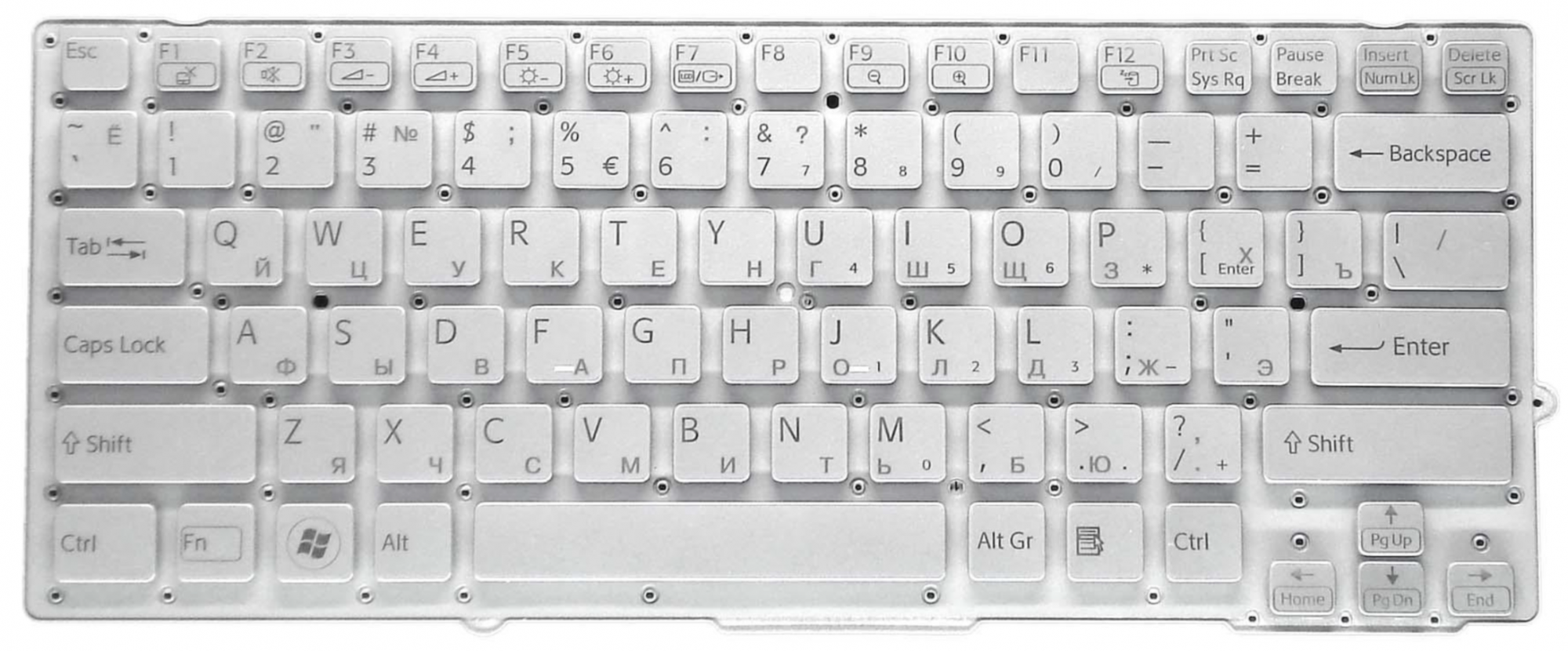 Клавиатура Sony Vaio VPC-SB VPC-SB4M1R/P серебристая, без рамки, OEM