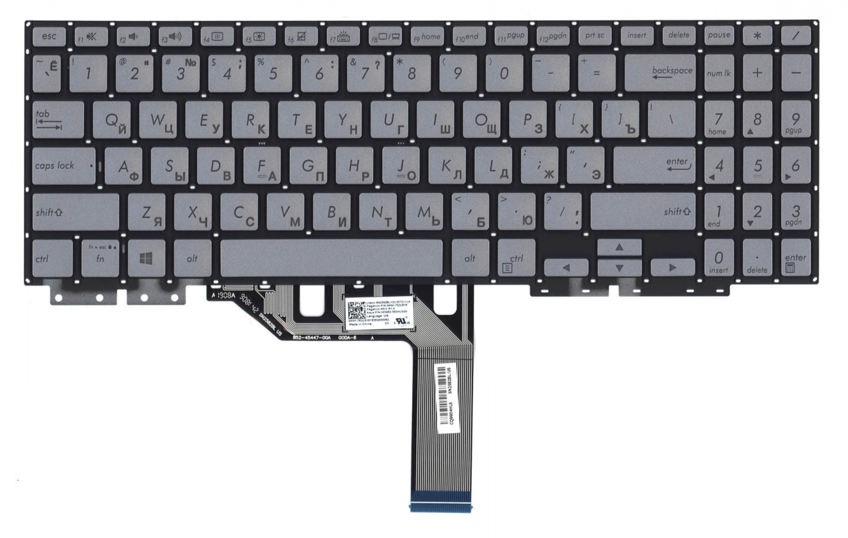 Клавиатура ASUS Zenbook UX562FA-AC012T серебристая, с подсветкой, OEM