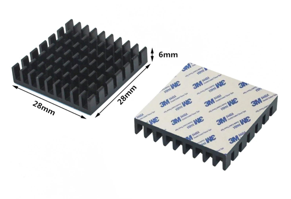 Аллюминиевый радиатор 28х28х6 мм с термоскотчем 3M 9448A