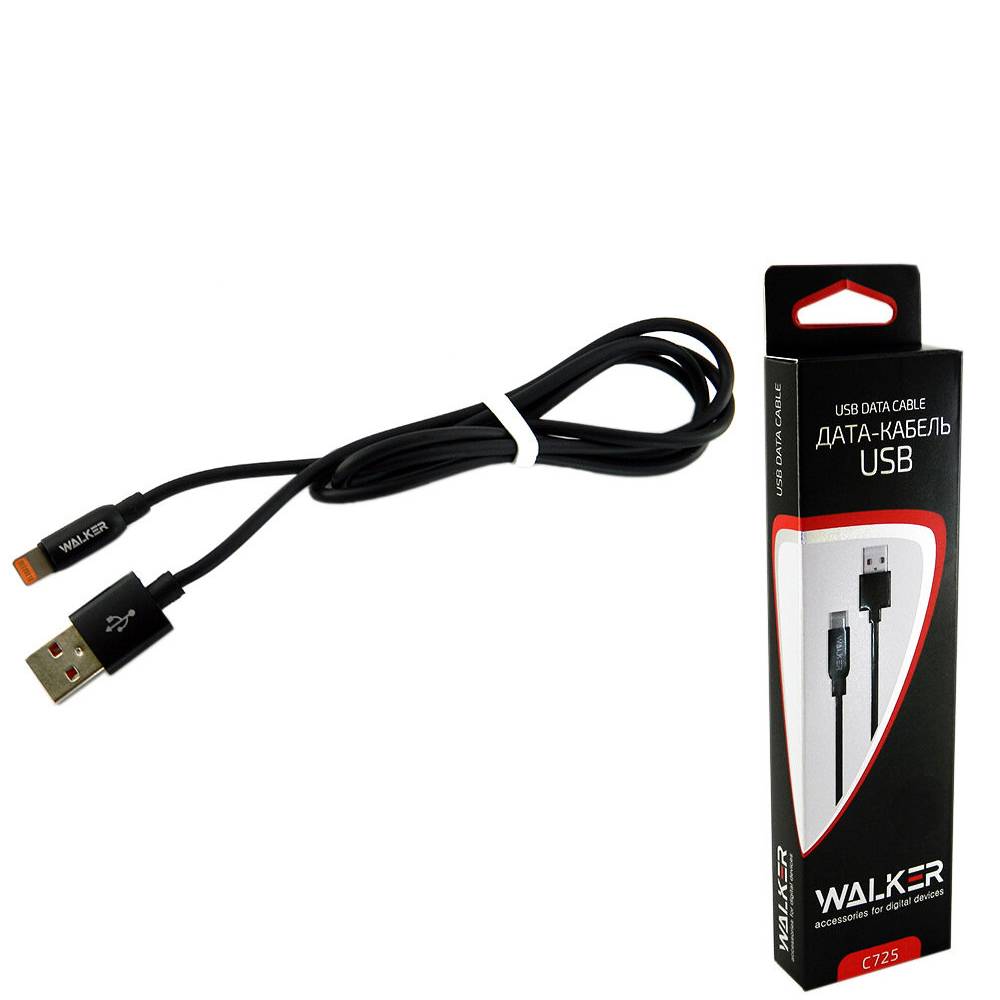 Кабель USB - Lightning 8-pin WALKER C725 черный (1м)
