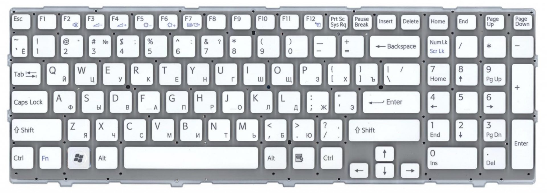 Клавиатура Sony Vaio VPC-EE белая, без рамки, OEM