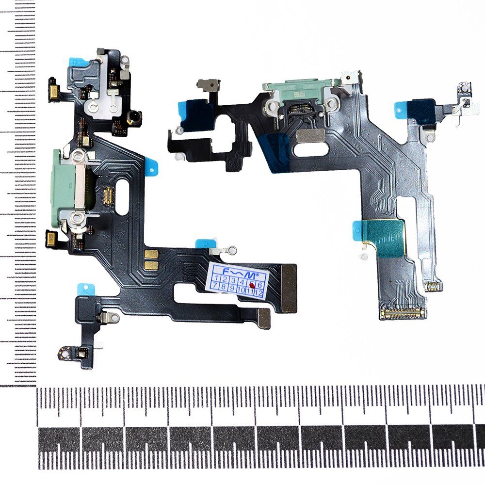 Шлейф iPhone 11 + разъем зарядки + микрофон зеленый