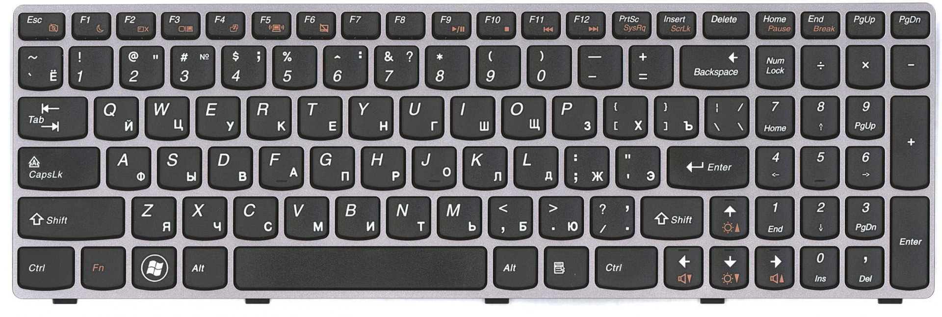 Клавиатура Lenovo IdeaPad B570 с серой рамкой, OEM