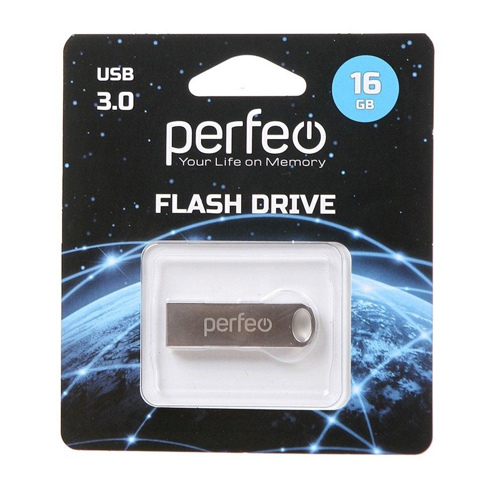16GB USB 3.0 Flash Drive PERFEO M08 серебро (PF-M08MS016)