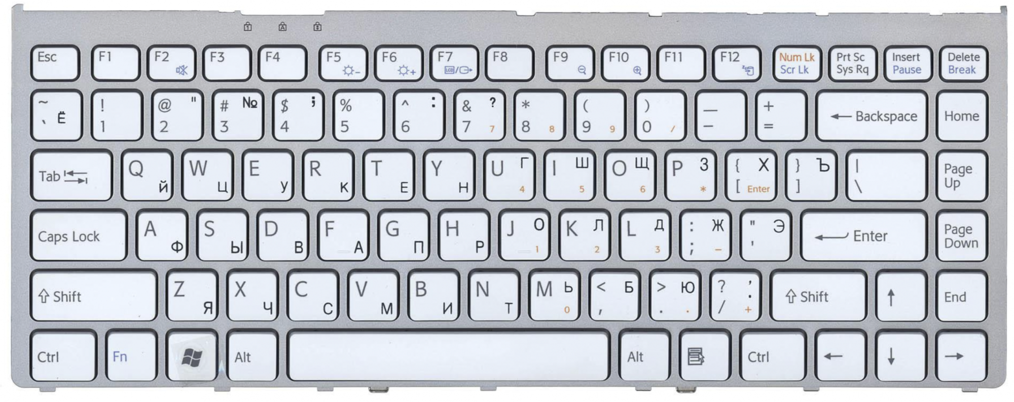 Клавиатура Sony VAIO VGN-FW240J/H белая, с рамкой, OEM