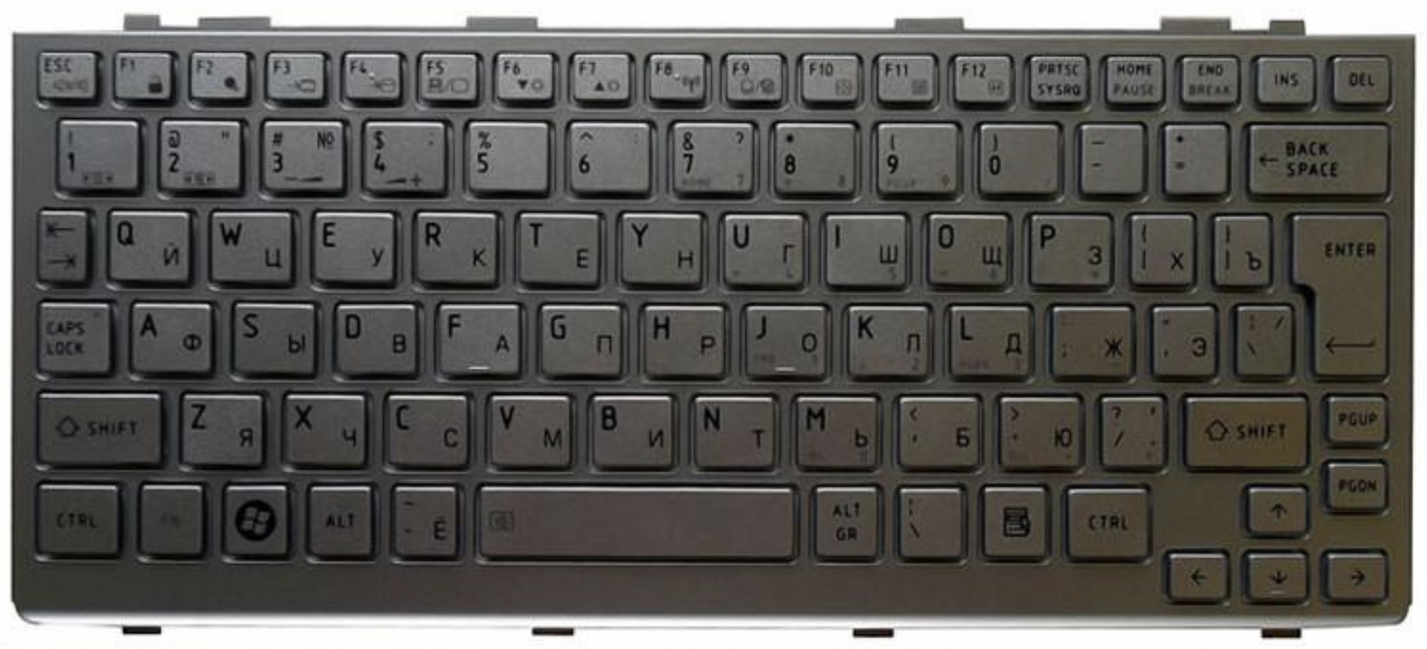 Клавиатура Toshiba Mini NB200, NB255 серебристая с рамкой