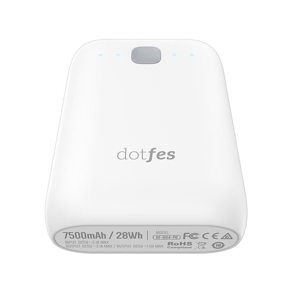 Power Bank 7500mA DOTFES D04-7 (2 USB выхода 1A/2,1A) белый + фонарик