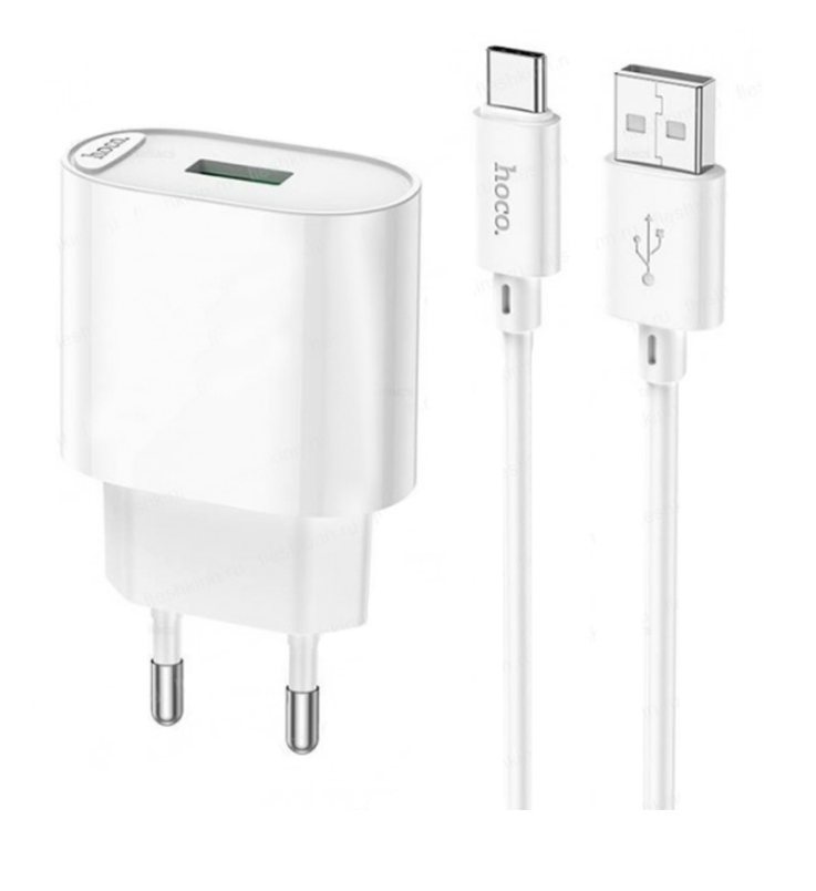 Блок питания (сетевой адаптер) HOCO C109A Fighter, QC3.0, 18W, с кабелем Type-C, белый