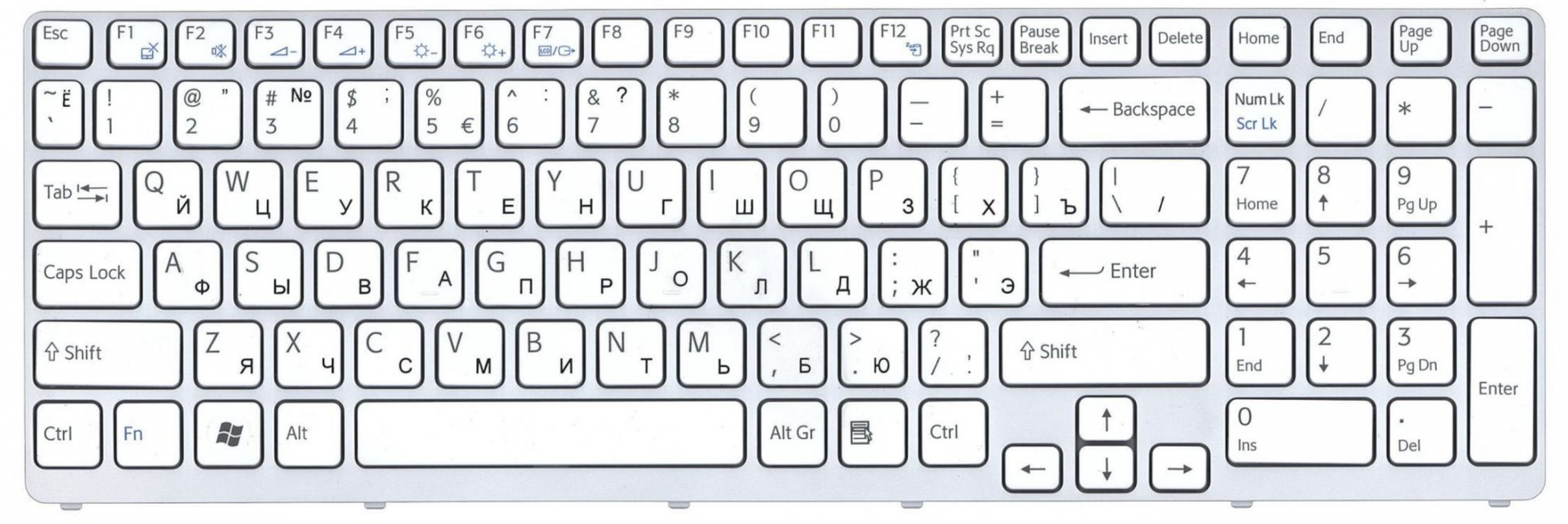 Клавиатура Sony VAIO SVE171390X белая, с рамкой, OEM
