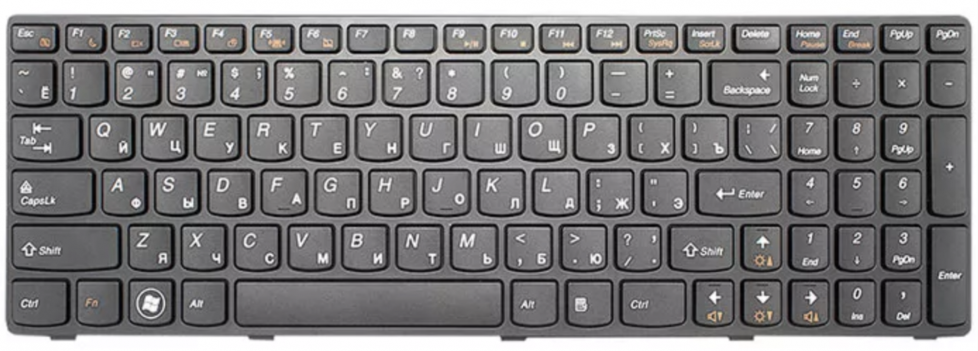 Клавиатура Lenovo IdeaPad B570 с черной рамкой, OEM