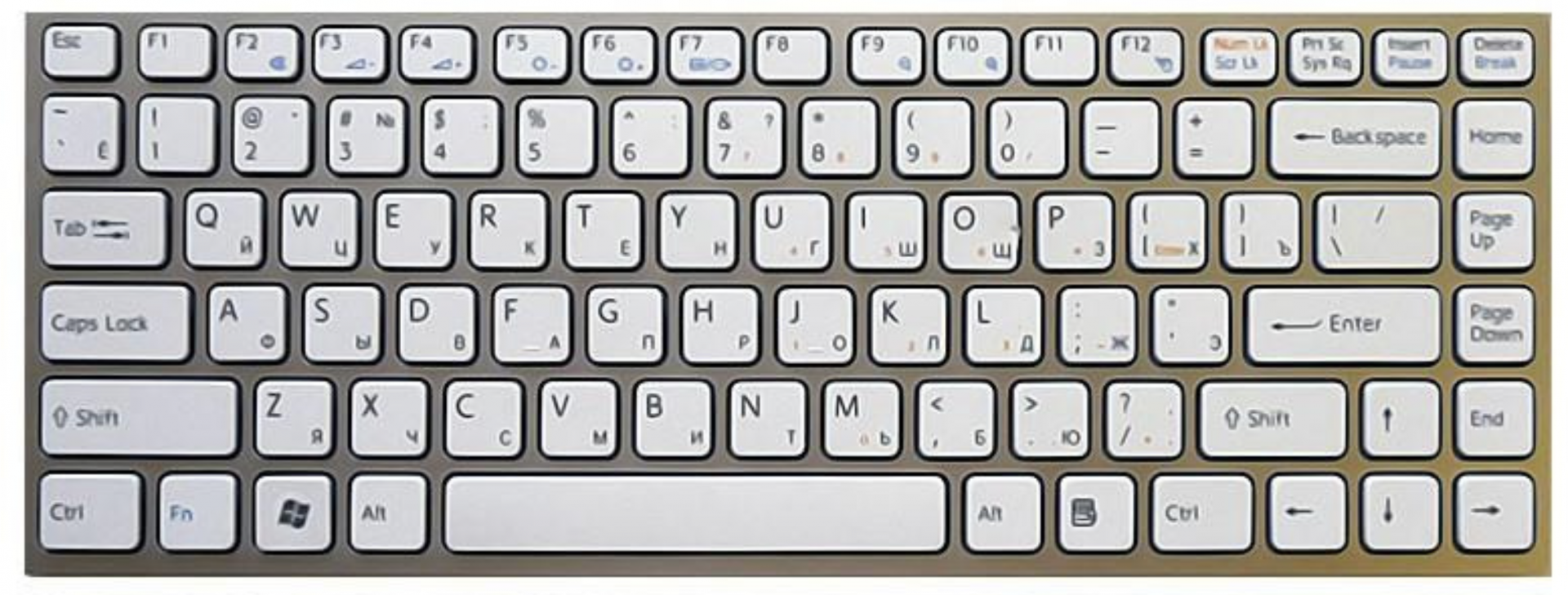 Клавиатура Sony Vaio VPC-Y белая, с серебристой рамкой, OEM