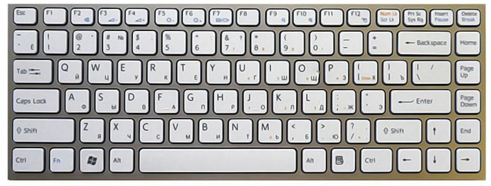 Клавиатура Sony Vaio VPC-Y белая, с серебристой рамкой, OEM