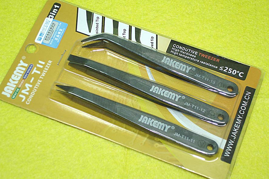 Набор антистатических пинцетов Jakemy JM-T11 3 пинцета разной формы 120мм