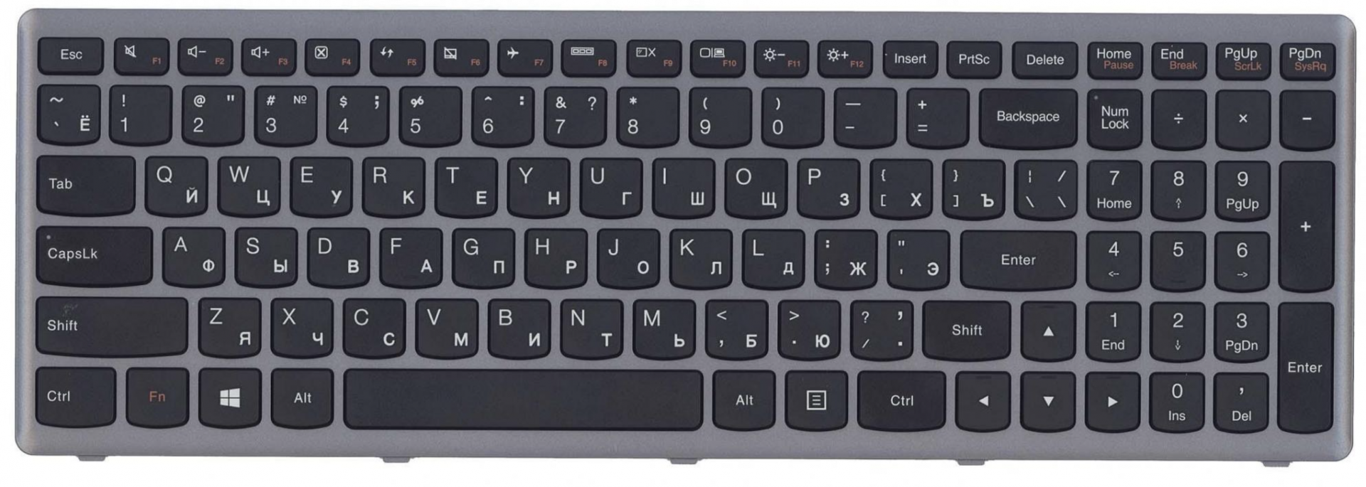 Клавиатура Lenovo IdeaPad Flex G505S с серебристой рамкой, OEM