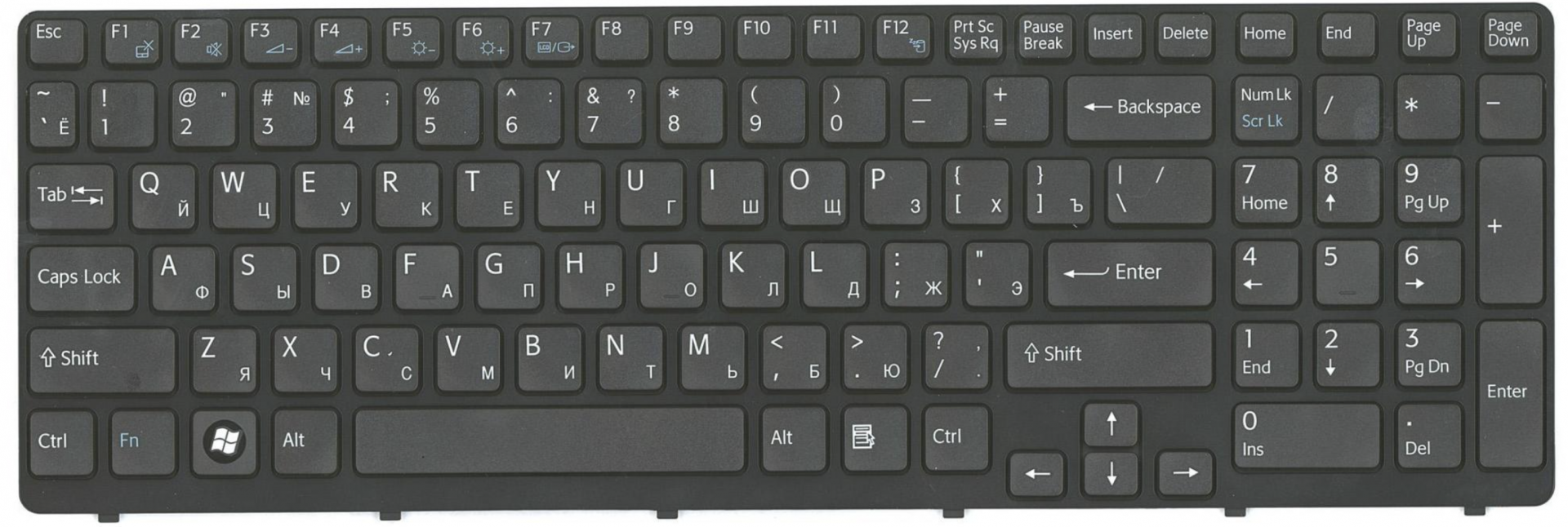 Клавиатура Sony VAIO SVE1511X1RB c черной рамкой, OEM