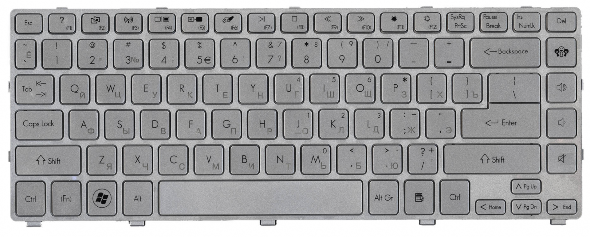 Клавиатура Acer Aspire 4830TG серебристая, OEM