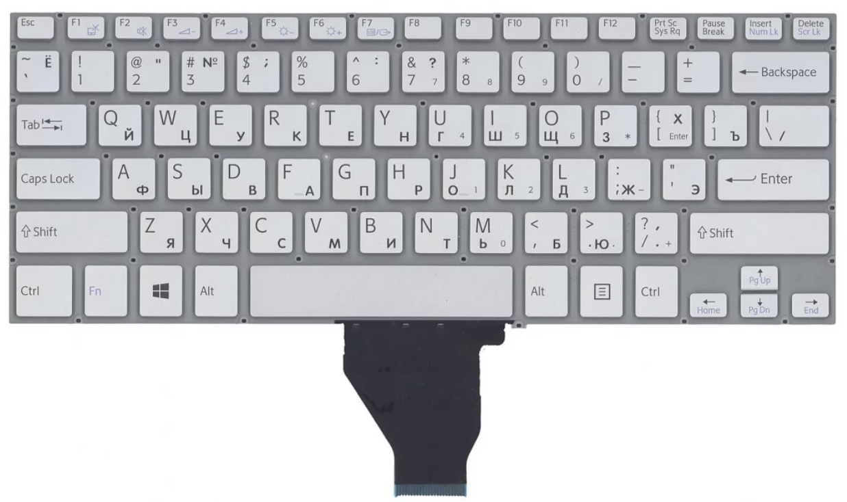 Клавиатура Sony Vaio Fit 14E серебристая без рамки, OEM