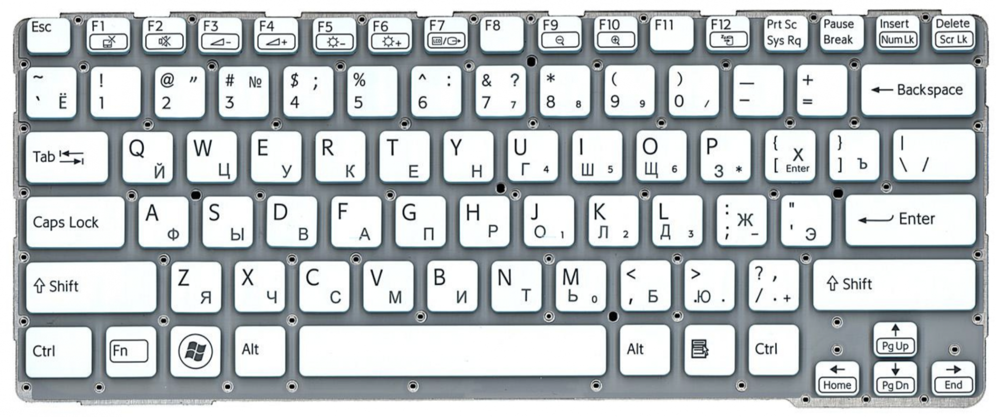 Клавиатура Sony VAIO SVE14A2V6R серебристая, без рамки, OEM