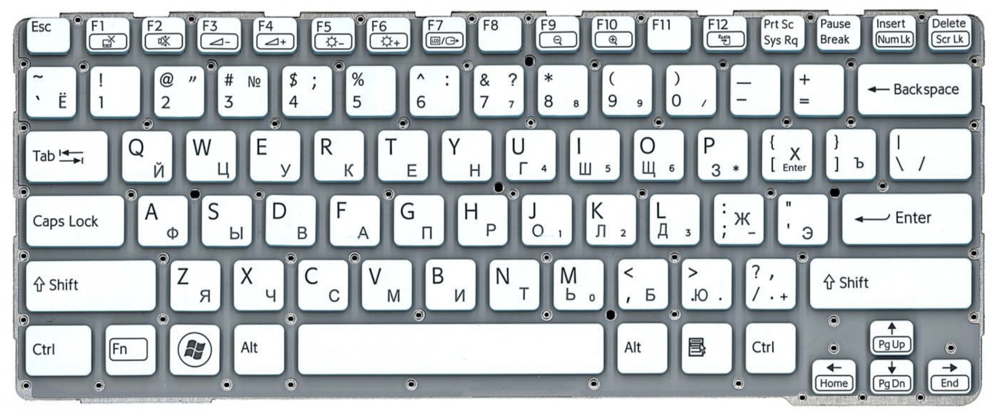 Клавиатура Sony VAIO SVE14A1X1R серебристая, без рамки, OEM