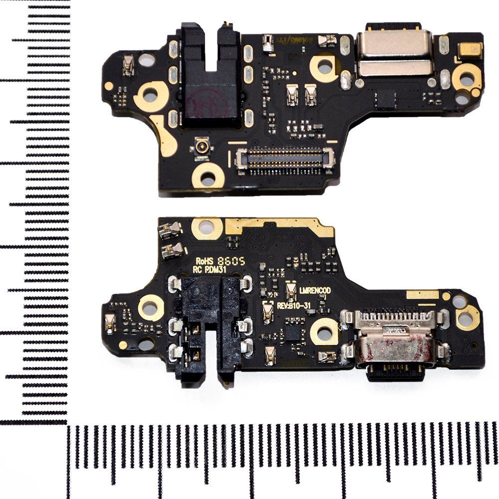 Шлейф (плата) Xiaomi Redmi Note 9S/9 Pro + сист разъем + разъем гарнитуры + микрофон orig Factory