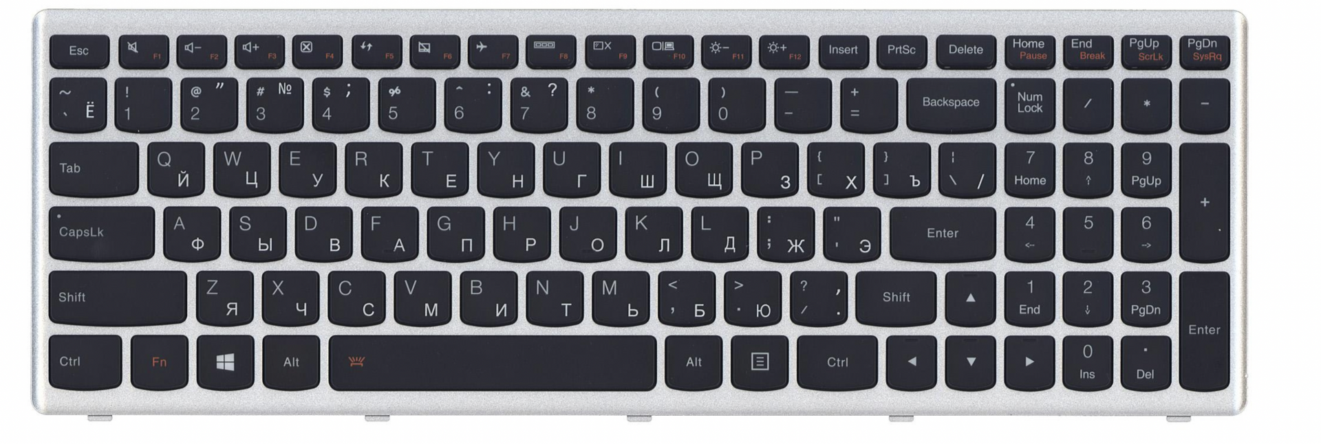 Клавиатура Lenovo IdeaPad U510 с подсветкой, серебристая рамка, OEM