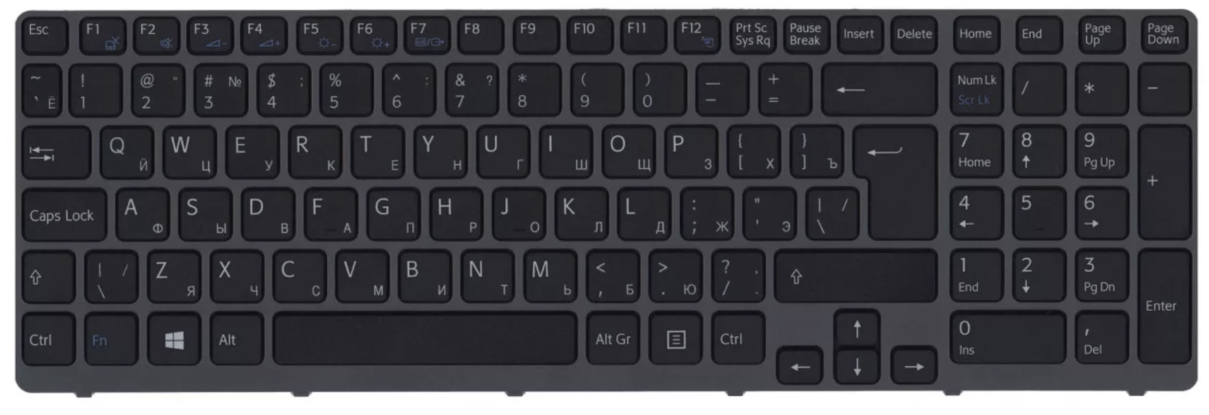 Клавиатура Sony VAIO SVE1511B1RB с серой рамкой, OEM