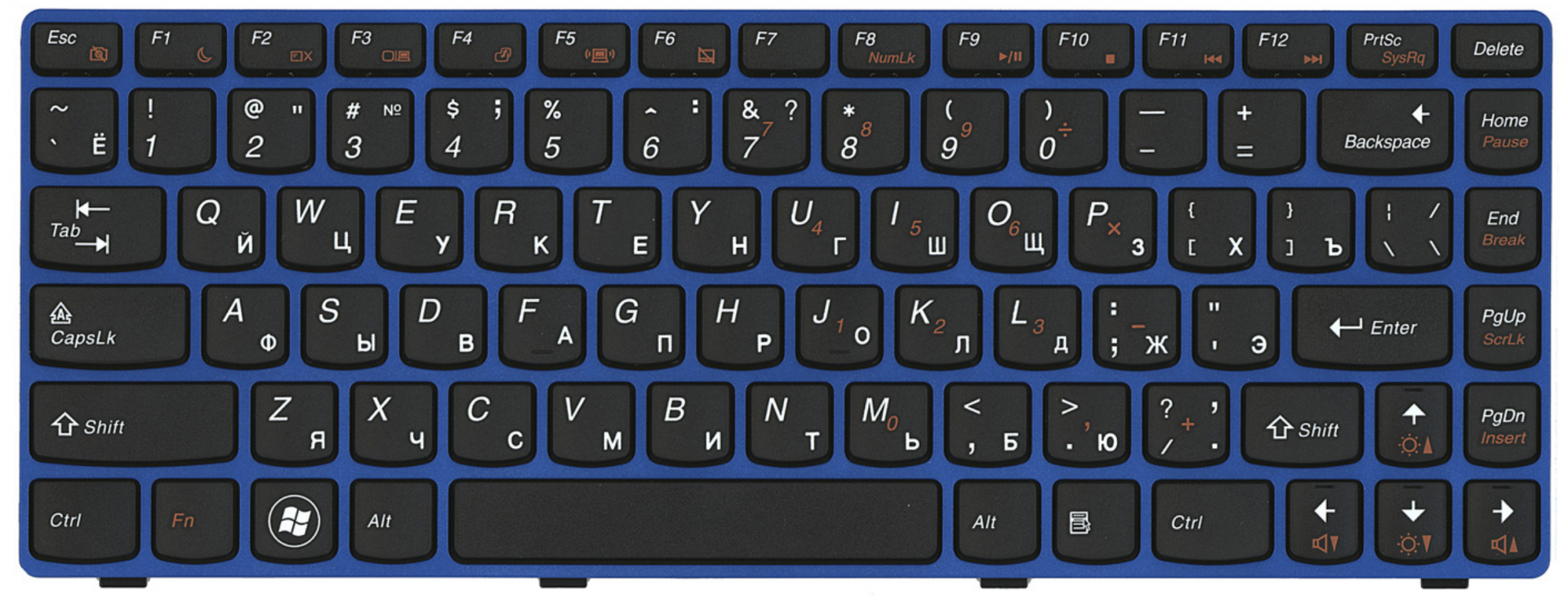 Клавиатура Lenovo IdeaPad G470AH с голубой рамкой, OEM