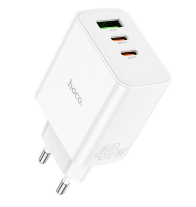 Блок питания (сетевой адаптер) HOCO C126A 1 USB, 2 Type-C, 40W, белый