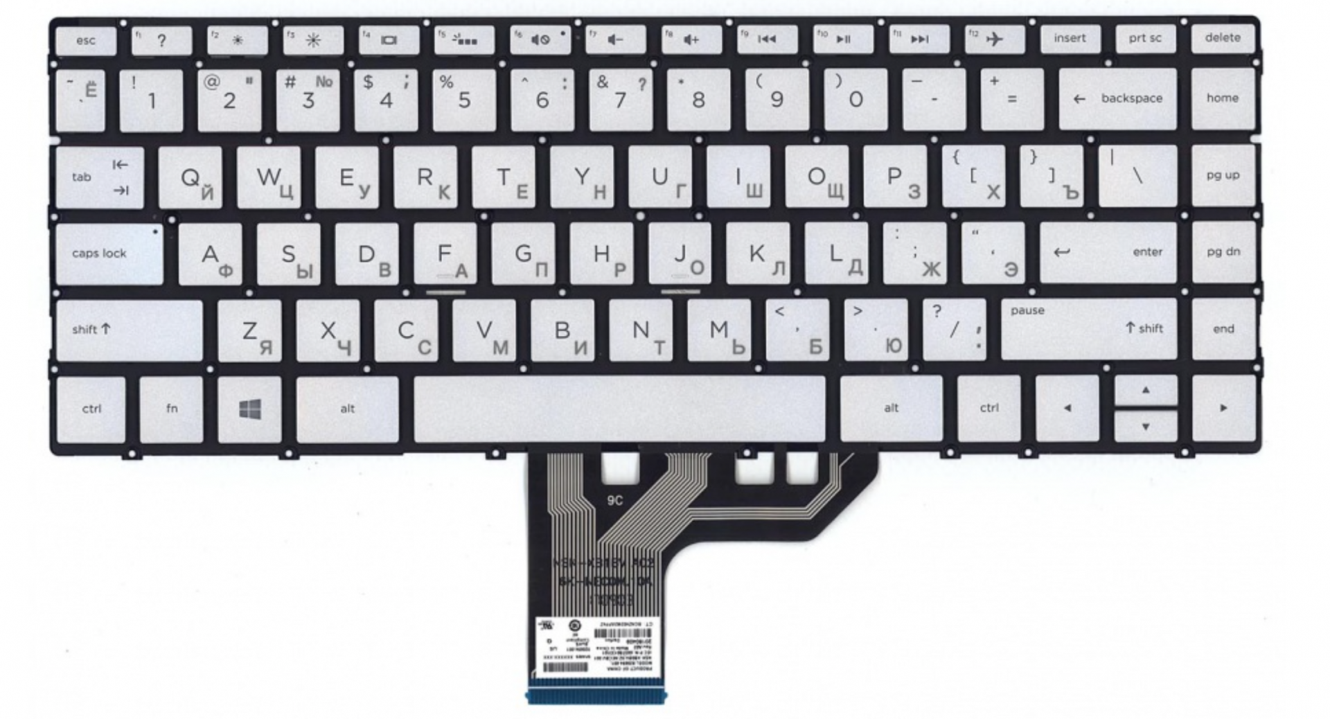 Клавиатура HP Spectre x360 15-bl075nr серебристая, с подсветкой, OEM