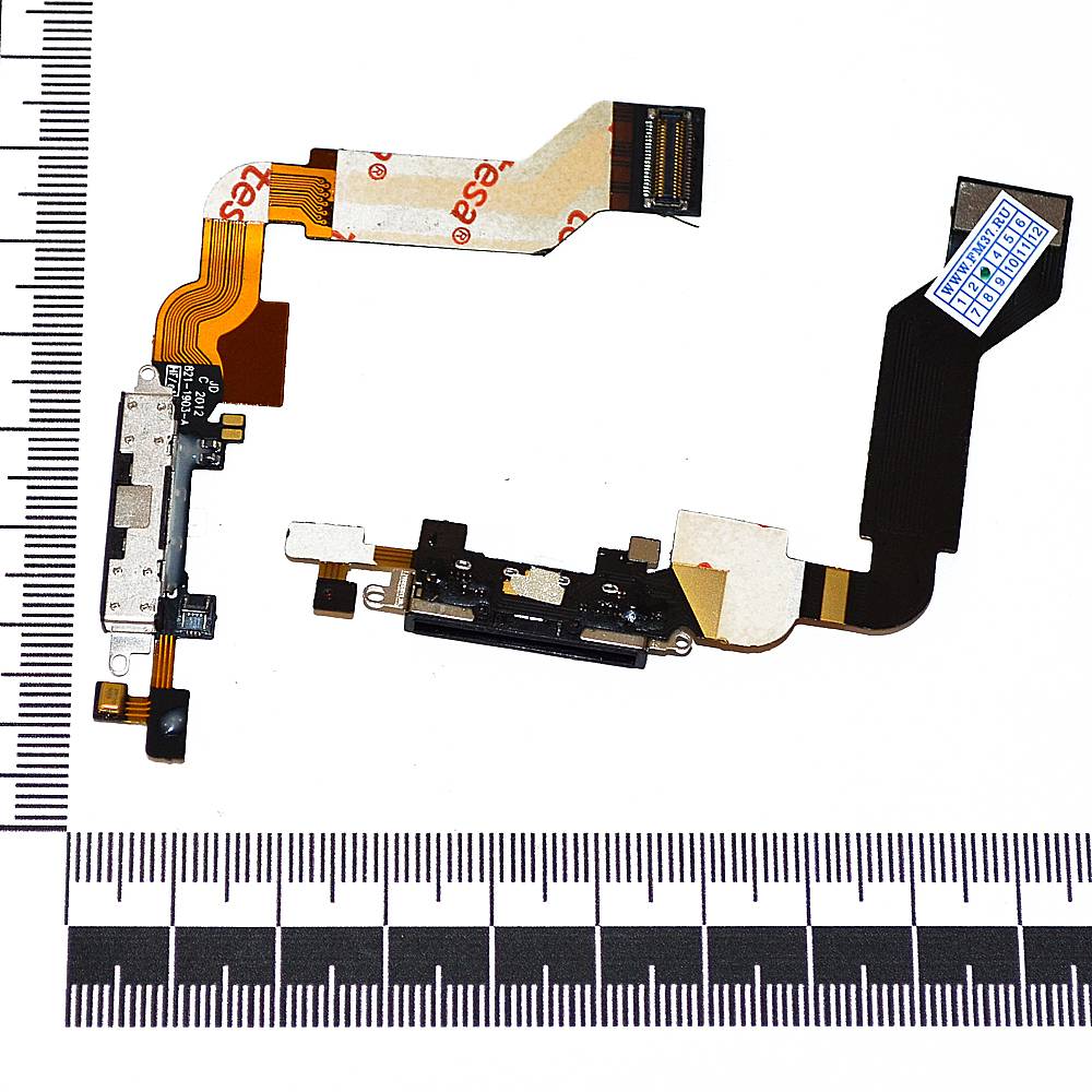 Шлейф iPhone 4S + разъем зарядки черный
