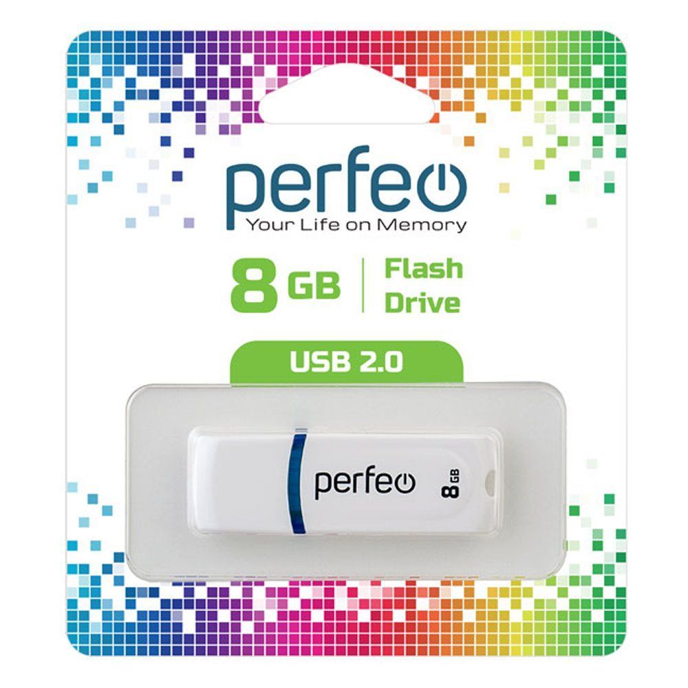 8GB USB 2.0 Flash Drive PERFEO C09 белый (PF-C09W008)