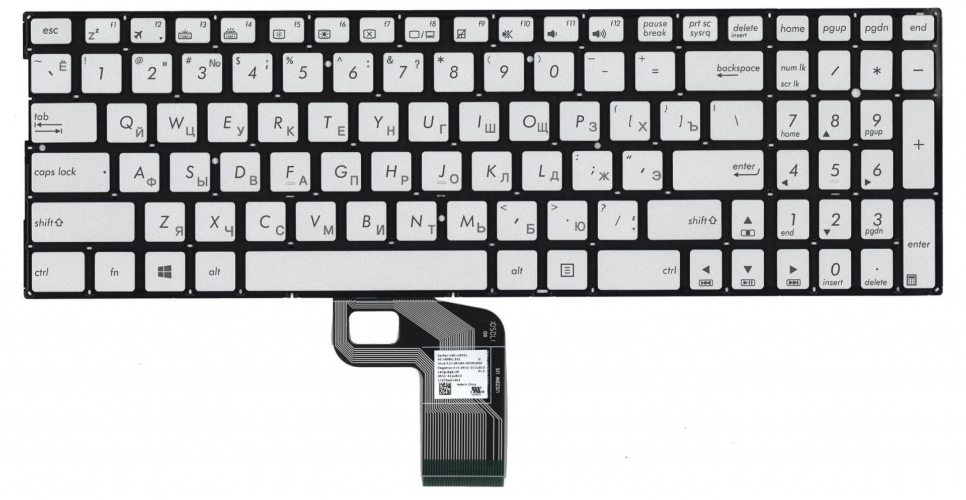 Клавиатура Asus Q504UAK серебристая с подсветкой, OEM