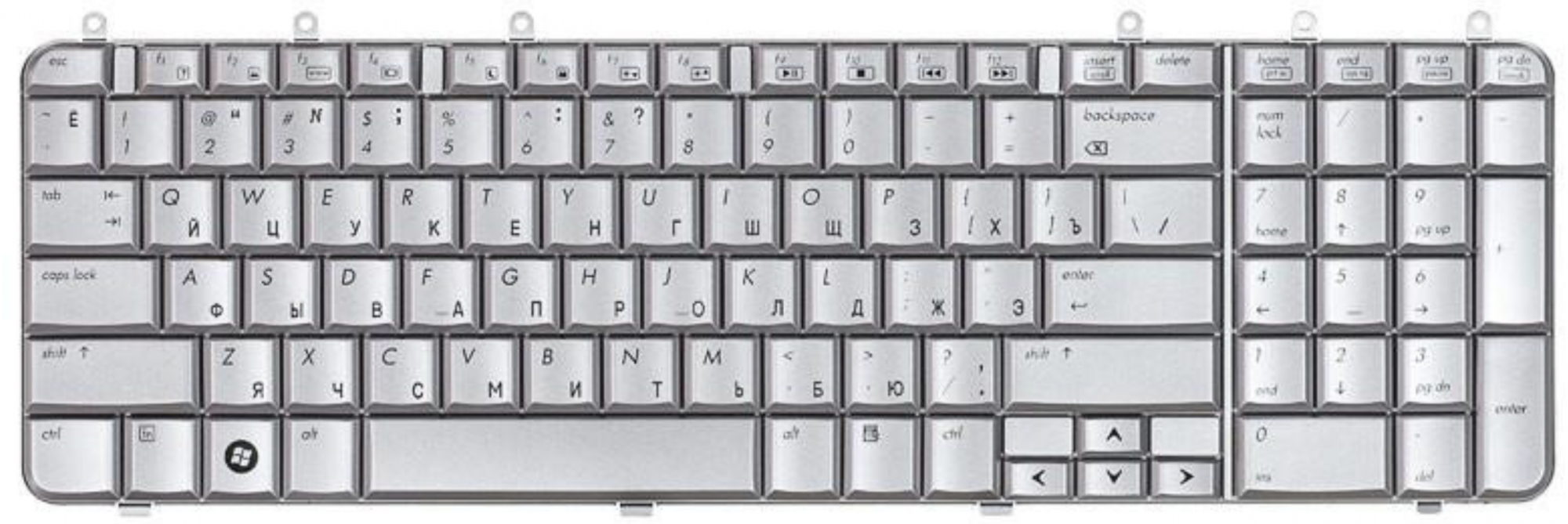Клавиатура HP Pavilion dv7-1190eo серебристая, OEM