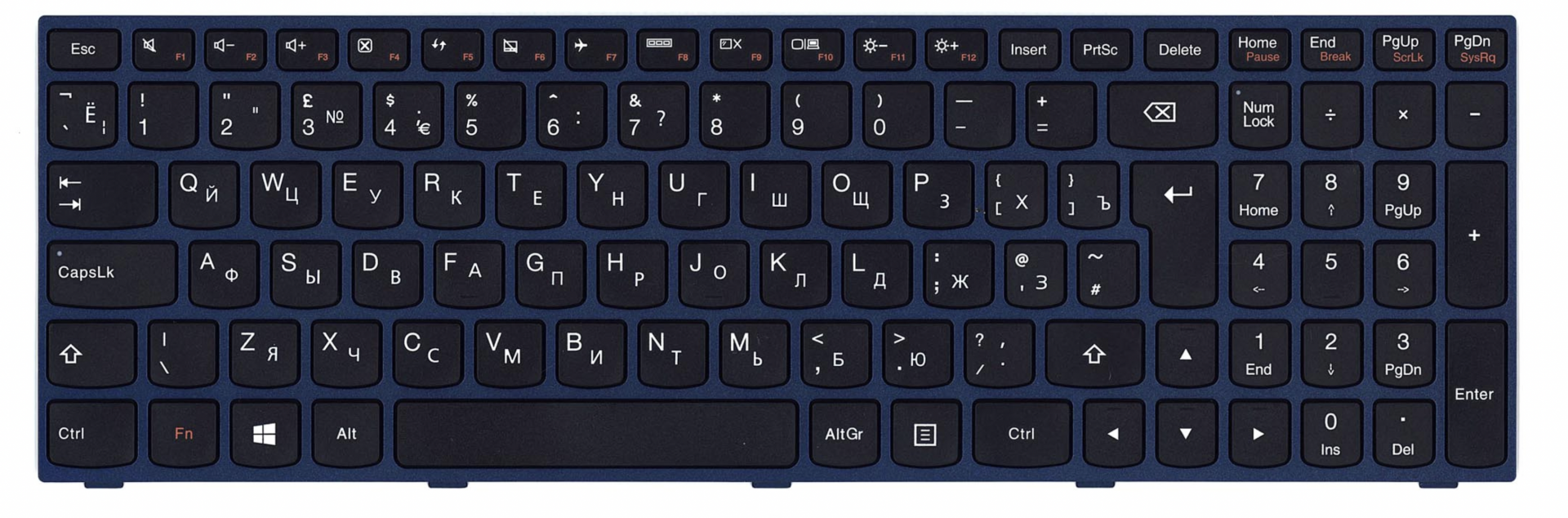 Клавиатура Lenovo IdeaPad Flex E50-80 с синей рамкой, OEM