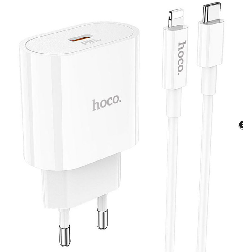 Блок питания (сетевой адаптер) HOCO C94A Metro 1xUSB-C с кабелем Type-C-Lightning, 3.0A, 20W, белый
