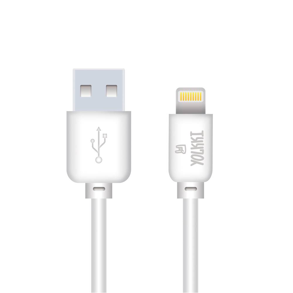 Кабель USB - Lightning 8-pin YOLKKI Standart 02 белый (1м) /max 2,1A/