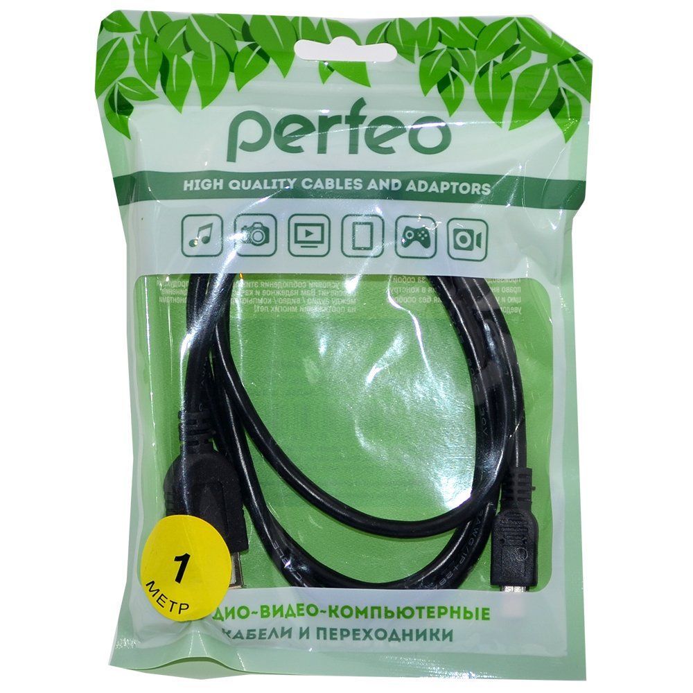 Кабель USB OTG - mini USB PERFEO (U4203) черный (1м)