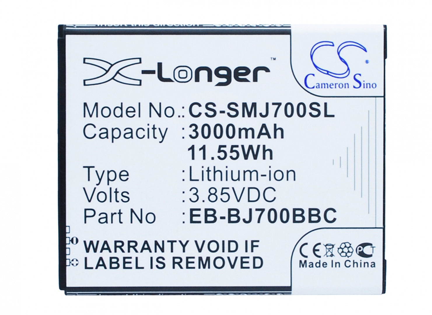 Аккумулятор CS-SMJ700SL EB-BJ700BBC для Samsung Galaxy J7 SM-J700H 3.85V / 3000mAh / 11.55Wh