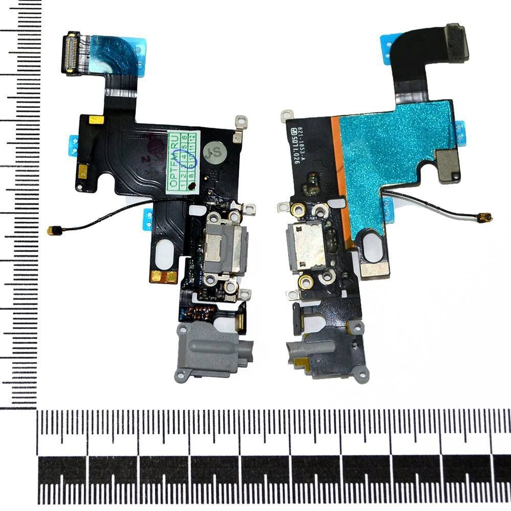 Шлейф iPhone 6 + разъем зарядки + разъем гарнитуры + микрофон серый orig Factory