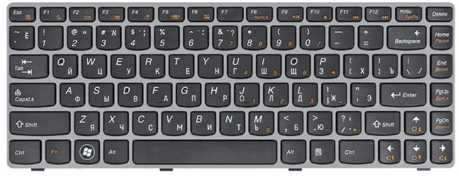 Клавиатура Lenovo IdeaPad Z460 с серой рамкой, OEM