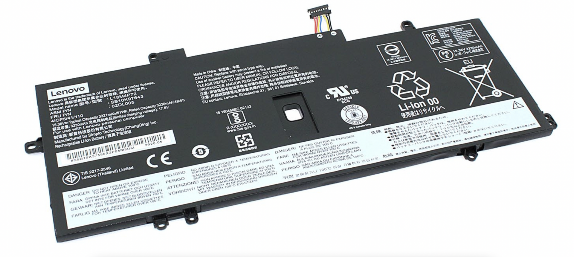 Аккумулятор Lenovo ThinkPad X1 Carbon 2019-20QE000VGE 15.36V, 3321mAh, Original