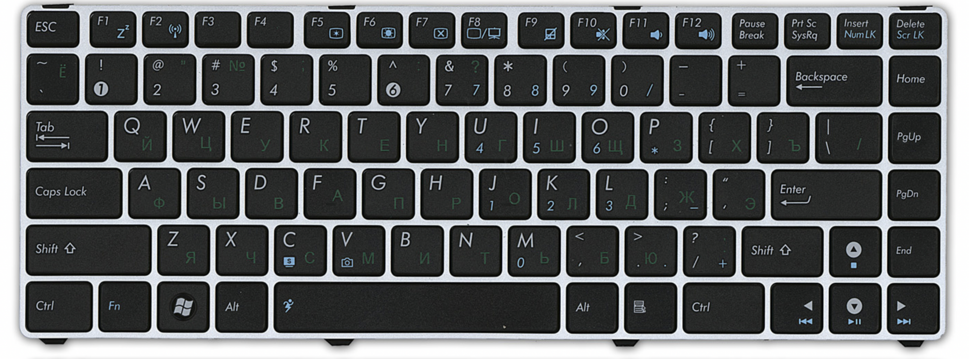 Клавиатура ASUS Eee PC 1201T с серебристой рамкой, OEM