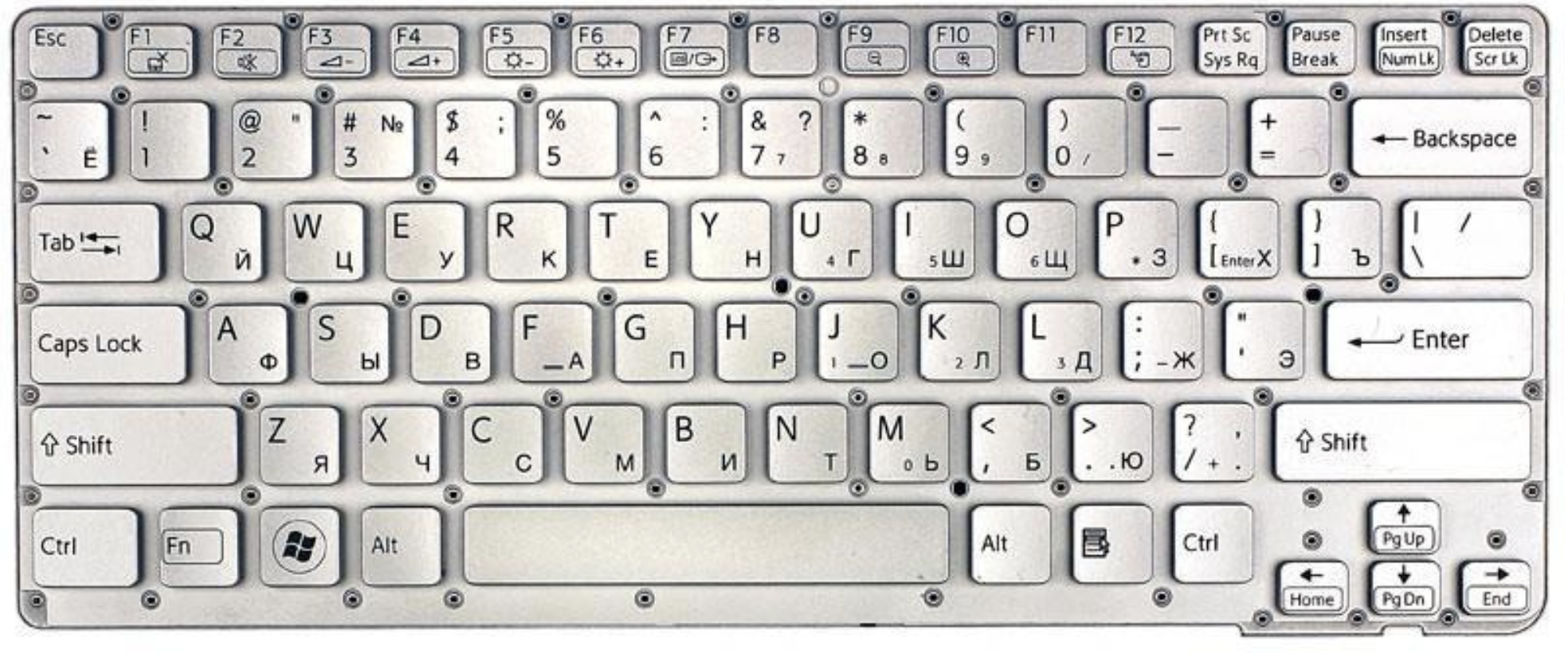 Клавиатура Sony VAIO VPCCA3X1R серебристая, без рамки, OEM