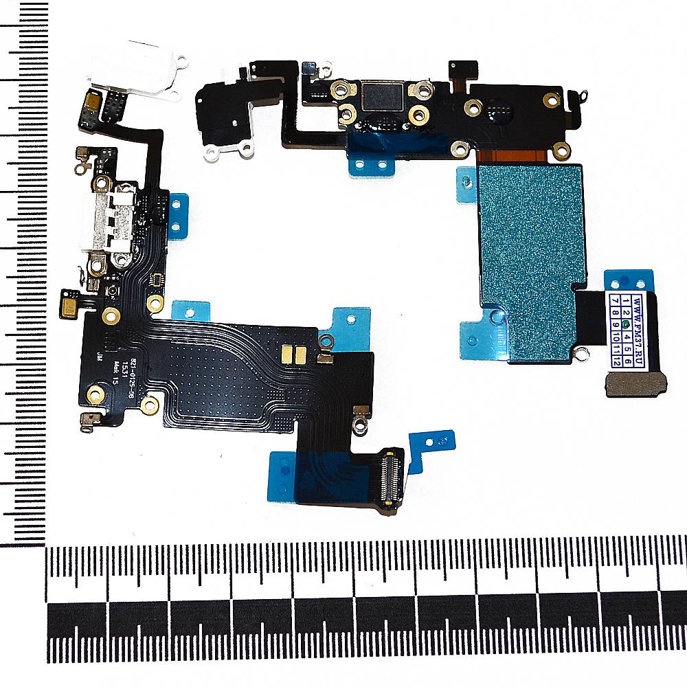 Шлейф iPhone 6S Plus + разъем зарядки + разъем гарнитуры + микрофон белый