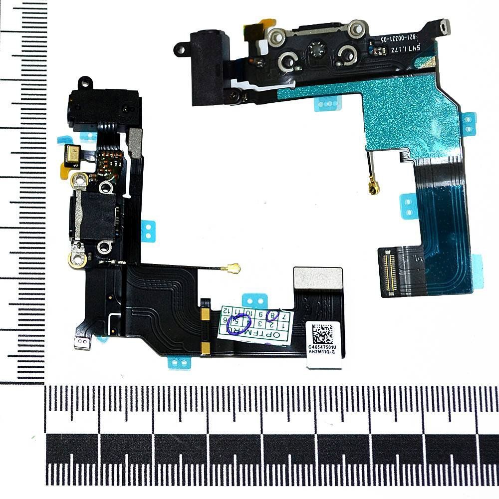 Шлейф iPhone SE + разъем зарядки + разъем гарнитуры черный orig Factory