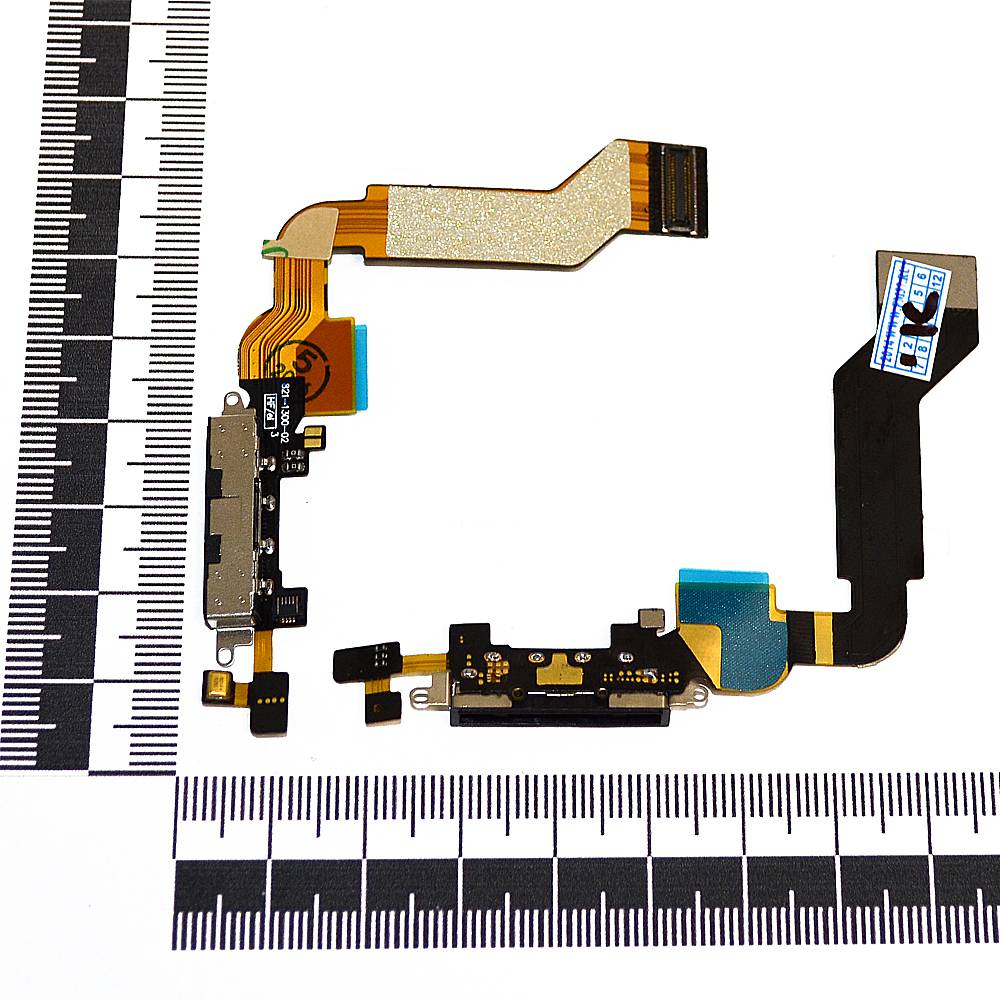 Шлейф iPhone 4S + разъем зарядки черный orig Factory